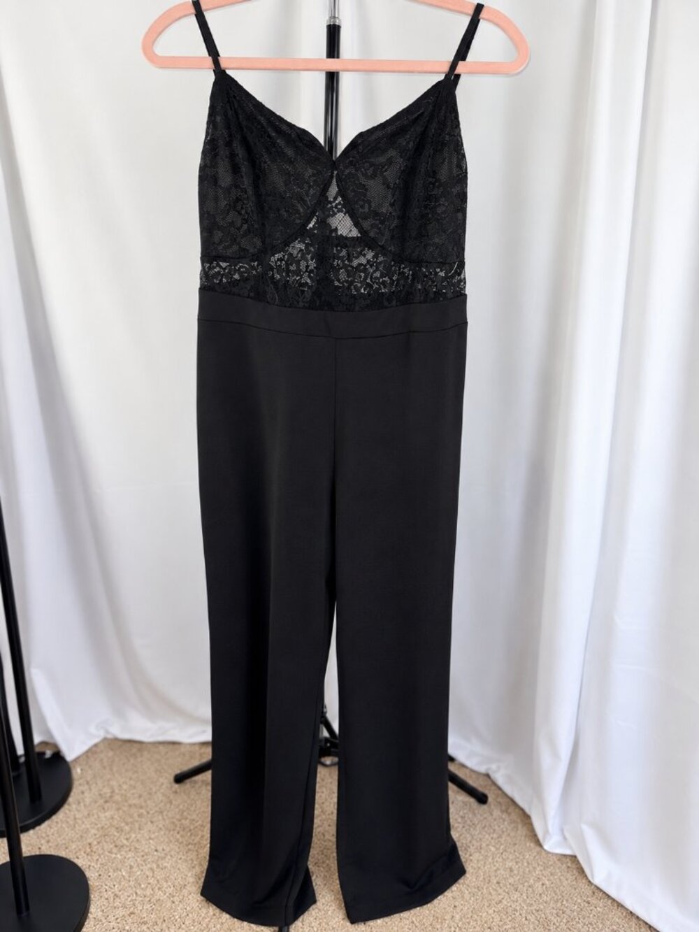 SHEIN Curve 1XL Black Lace Wide Leg Jumpsuit NWT